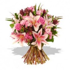 Mixed Pink Roses & Lilies in a Bouquet